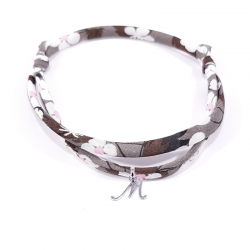 Bracelet initiale argent et tissu liberty fleurs marron lettre anglaise M