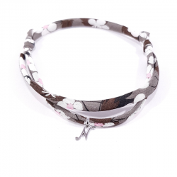 Bracelet initiale argent et tissu liberty fleurs marron lettre anglaise N