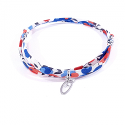 Bracelet initiale argent et tissu liberty fleurs bleu blanc rouge lettre anglaise O