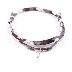 Bracelet initiale argent et tissu liberty fleurs marron lettre anglaise T