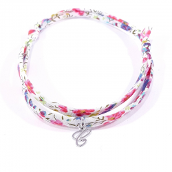 Bracelet initiale argent et tissu liberty fleurs multicolores lettre anglaise C