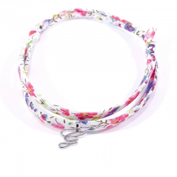 Bracelet initiale argent et tissu liberty fleurs multicolores lettre anglaise G