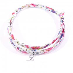 Bracelet initiale argent et tissu liberty fleurs multicolores lettre anglaise I