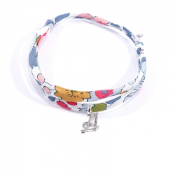 Bracelet initiale argent et tissu liberty fleurs lettre anglaise A