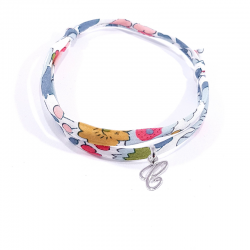 Bracelet initiale argent et tissu liberty fleurs lettre anglaise C