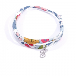 Bracelet initiale argent et tissu liberty fleurs lettre anglaise E