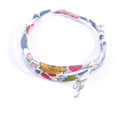 Bracelet initiale argent et tissu liberty fleurs lettre anglaise F