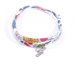 Bracelet initiale argent et tissu liberty fleurs lettre anglaise G