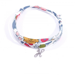 Bracelet initiale argent et tissu liberty fleurs lettre anglaise H