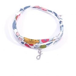 Bracelet initiale argent et tissu liberty fleurs lettre anglaise J