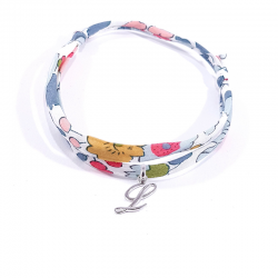 Bracelet initiale argent et tissu liberty fleurs lettre anglaise L