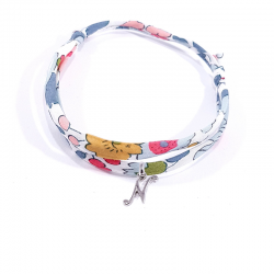 Bracelet initiale argent et tissu liberty fleurs lettre anglaise N