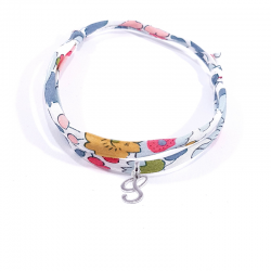 Bracelet initiale argent et tissu liberty fleurs lettre anglaise S