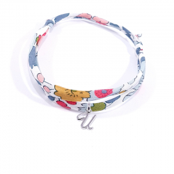 Bracelet initiale argent et tissu liberty fleurs lettre anglaise U