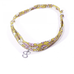 Bracelet initiale argent et tissu liberty fleurs vert jaune lettre anglaise S