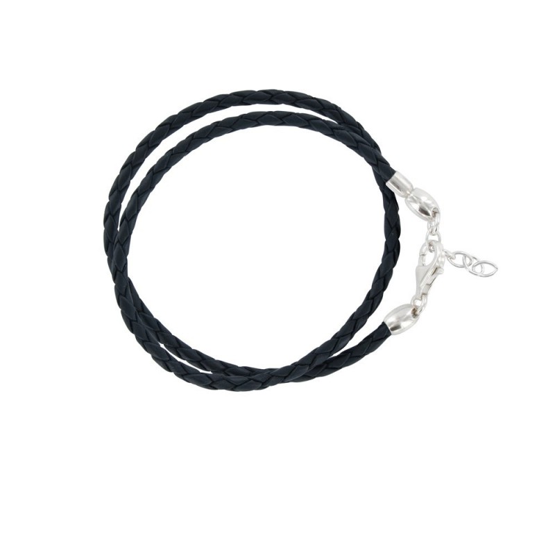 Bracelet cuir noir double tour et argent 925