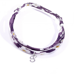 Bracelet initiale argent et tissu liberty fleurs violet lettre anglaise S