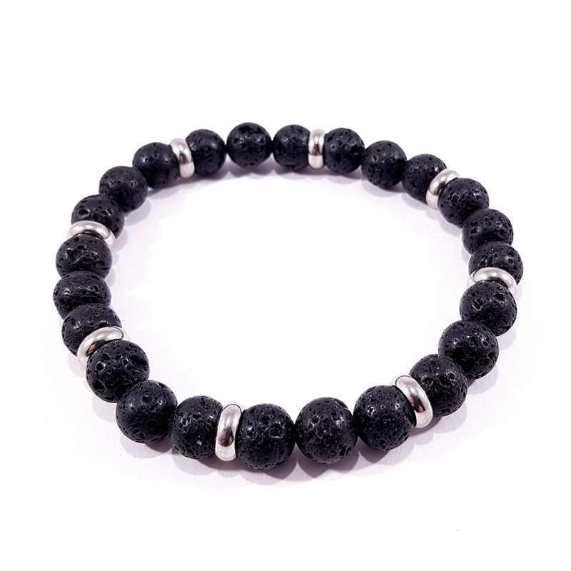 bracelet en pierre de lave noire