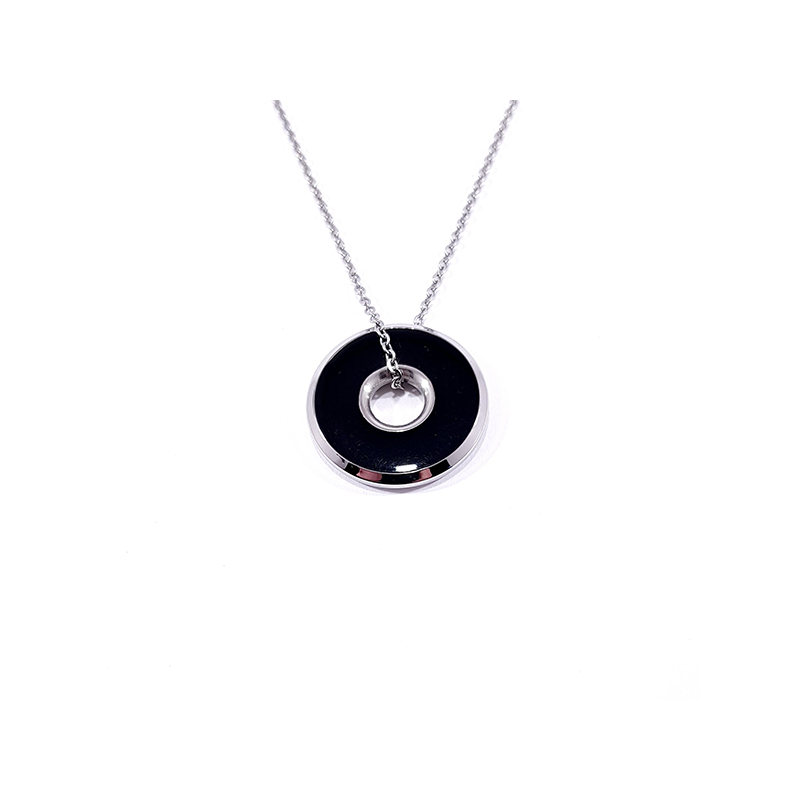 chaine acier avec pendentif jeton et émail noir