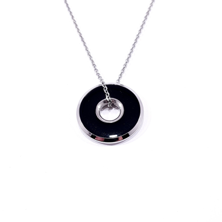 chaine acier avec pendentif jeton et émail noir