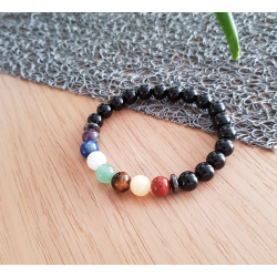 bracelet multicolore en pierre naturelle et onyx noir