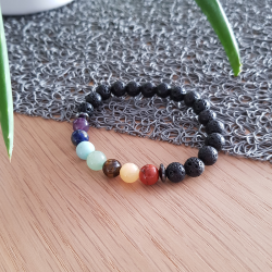 Bracelet 7 chakras pierre de lave noire