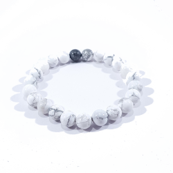 Bracelet perle en pierre naturelle en howlite blanc et gris