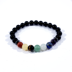 bracelet 7 chakras multicolore en pierre naturelle et onyx noir