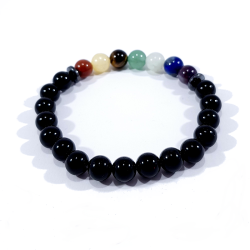 bracelet 7 chakras multicolore  et onyx noir