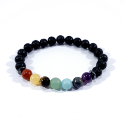 Bracelet 7 chakras multicolore en pierre naturelle lave noire