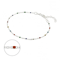 bracelet argent et petites perles en résine multicolore