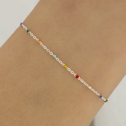 bracelet argent et boules multicolore en émail