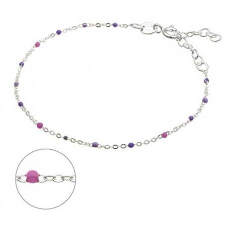 bracelet argent et perles résine violet et rose