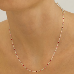 collier en argent 925 et boules rouges