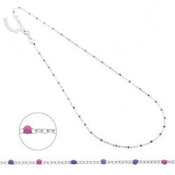 collier argent avec petites perles en résine roses et violettes