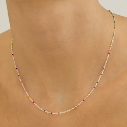 collier argent et boules multicolores