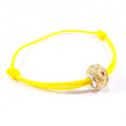 bracelet cordon jaune canari et perle multicolore