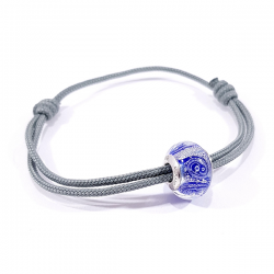 bracelet cordon gris nœuds coulissants et perle murano