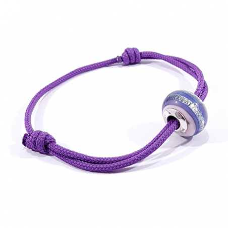 Bracelet cordon couleur lilas et  charm en murano violet et rose