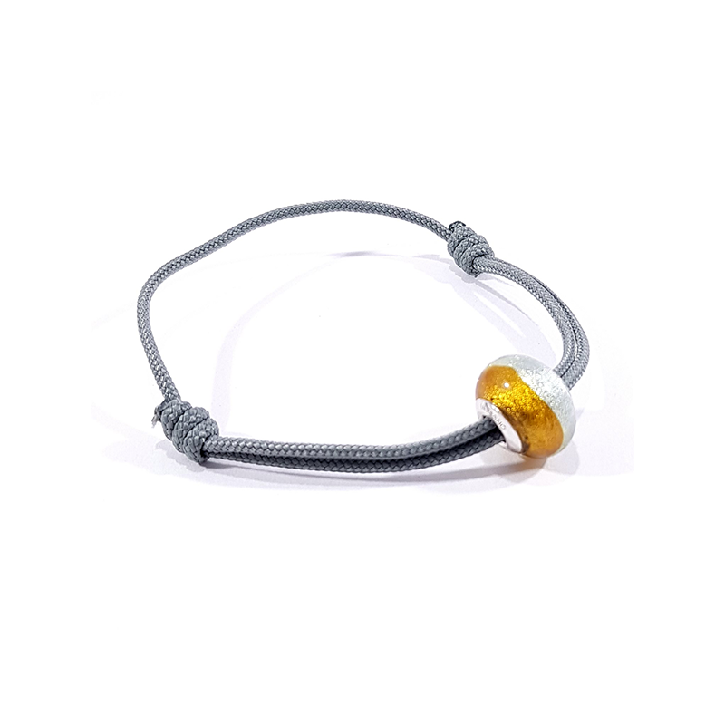 Bracelet cordon gris avec perle en véritable verre de murano marron et grise