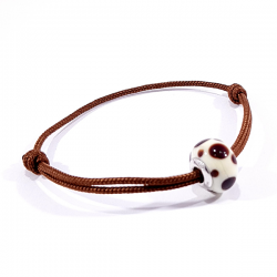 bracelet cordon marron chocolat et perle de murano blanche et marron