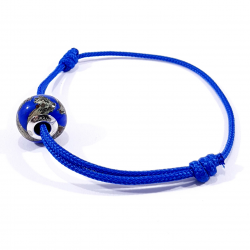 Bracelet cordon tressé bleu royal et perle en verre de murano bleu avec reflets argentés