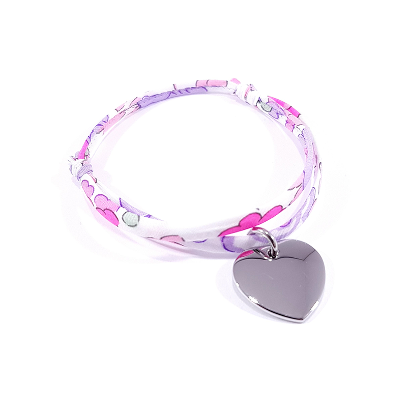 bracelet à personnaliser en tissu liberty et médaille acier en forme de cœur