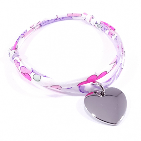 bracelet à personnaliser en tissu liberty et médaille acier en forme de cœur