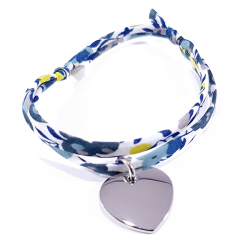 Bracelet tissu liberty mimosa et médaille acier cœur à personnaliser