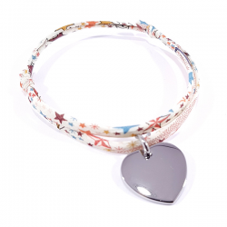 Bracelet tissu liberty multicolore  et médaille acier cœur personnalisable