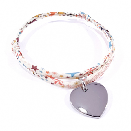 Bracelet tissu liberty multicolore  et médaille acier cœur personnalisable