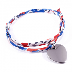 bracelet tissu liberty Marianne avec médaille cœur en acier à personnaliser