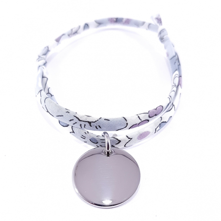 Bracelet tissu liberty betsy x et médaille acier ronde à personnaliser