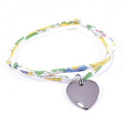 Bracelet tissu liberty betsy mimosa et médaille acier cœur à personnaliser